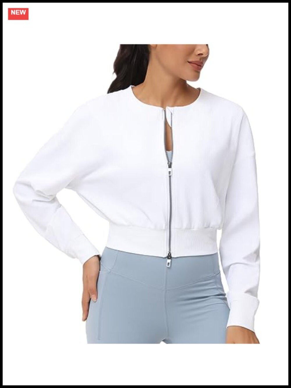 Full Zip Cropped Gym Jacket Ribbed Workout Top